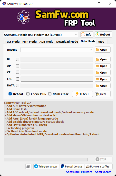 SamFw FRP Tool 2.7.1 - Remove Samsung FRP one click